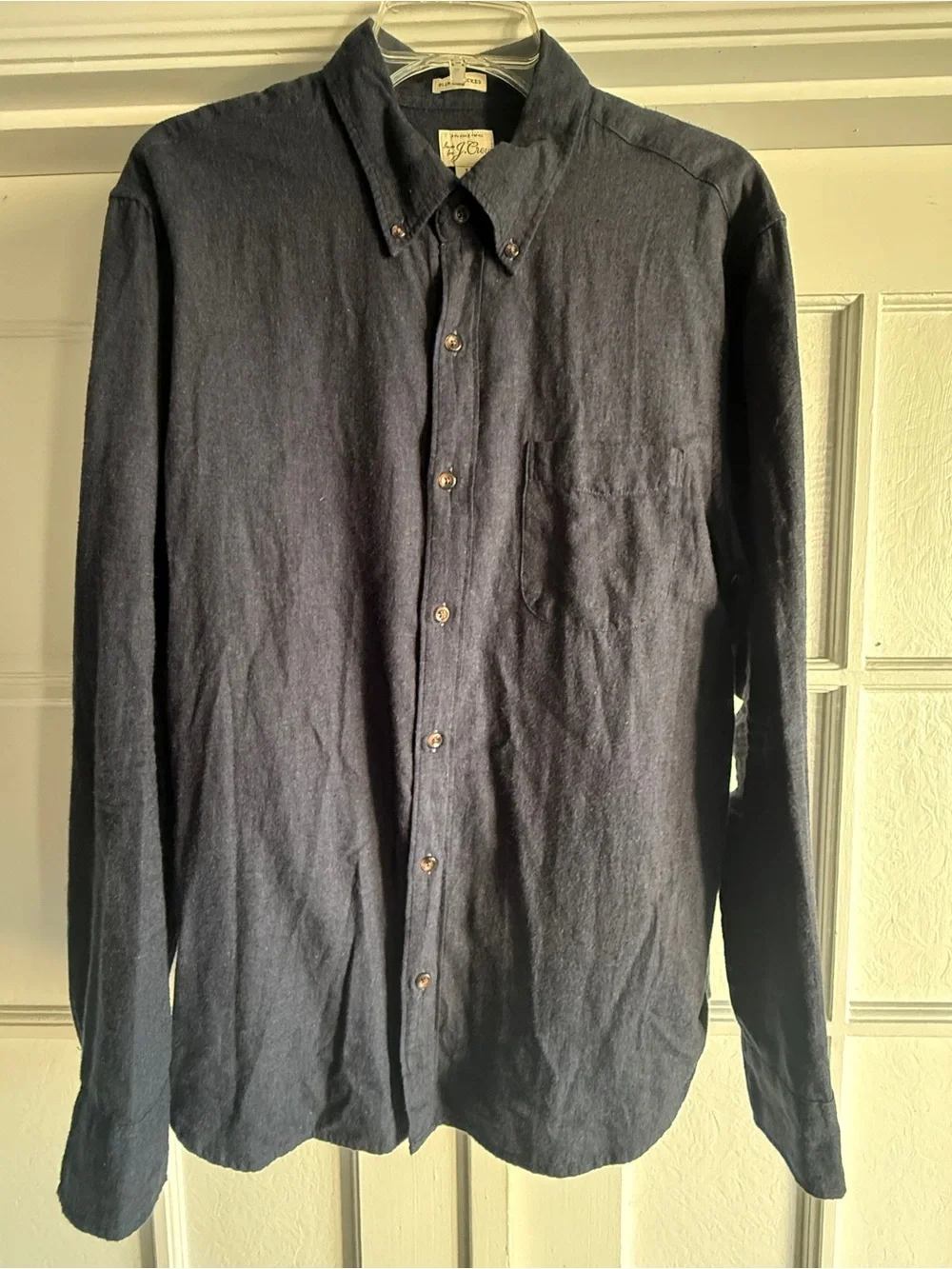J.Crew Brushed Twill Button Down Shirt Large Navy Slim Untucked Cotton